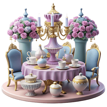 Elegant Tea Party Setting Roses, Candles, and Fine China png