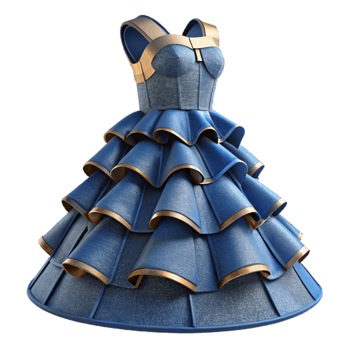 Elegant Blue Ball Gown with Golden Accents png