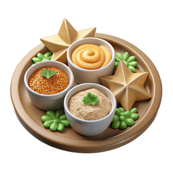 Appetizer Platter with Three Dips and Star Decorations png