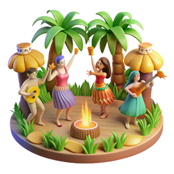 Tropical Island Luau Celebration Music, Dance, and Bonfire Fun png