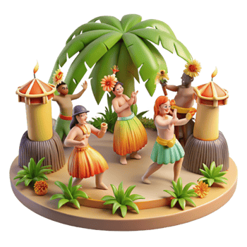 Tropical Island Luau Celebration 3D Render of Festive Dancers png