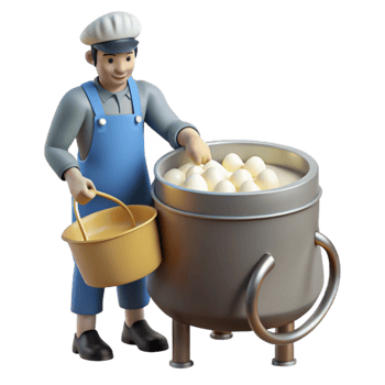 Worker Adding Dough to Large Mixing Vessel png