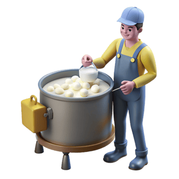 Worker Making Dairy Products in a Large Pot png