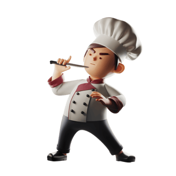 Cartoon Chef Character Tasting Food Knife 3D Render red cook cute meal gray icon png