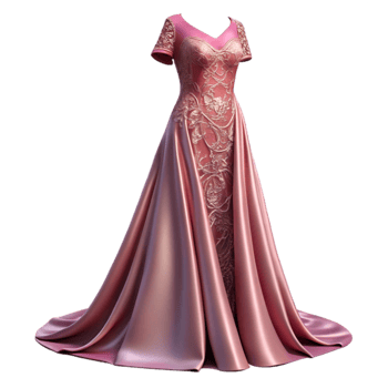 Elegant Pink Satin Gown with Embroidered Overlay png