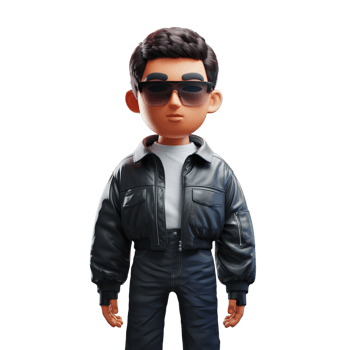 Stylish 3D Cartoon Man Leather Jacket Sunglasses guy cool male dark pose cool png