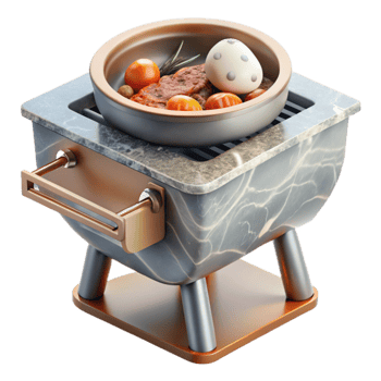 Marble Grill with Cooked Steak and Vegetables png