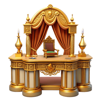 Ornate Gold Desk with Throne Chair png