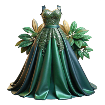 Emerald Green Satin Ball Gown with Embellishments png