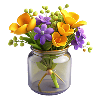 Colorful Spring Flower Bouquet in Glass Jar png