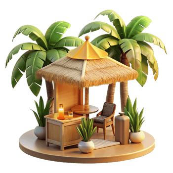Tropical Getaway Relaxing Beach Hut Scene png