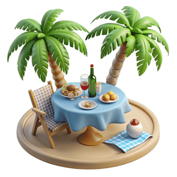 Tropical Beach Table Setting 3D Render png