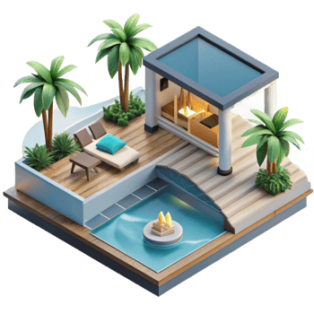 Luxury Poolside Oasis Deck, Gazebo, Tropical Retreat png
