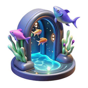 Enchanted Underwater Archway with Colorful Fish png