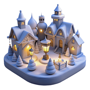Enchanted Winter Village Snowy Houses, Festive Lights png