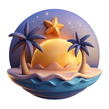 Tropical Sunset Island 3D Render png