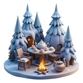 Winter Wonderland Tea Party Cozy Cabin Scene png