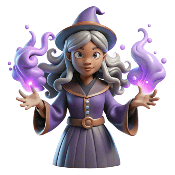 Cute 3D Witch Casting Purple Magic Spells png