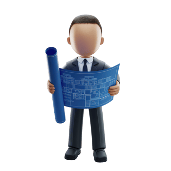 Businessman Architect Holding Blueprints House Plan 3d real home work male model png