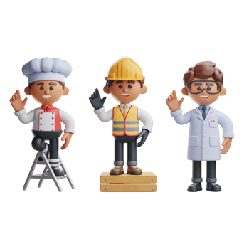 3D Cartoon Characters Chef Engineer Doctor Professions man cook jobs male food png