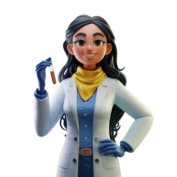 Smiling Female Scientist Holding Test Tube Lab Research 3D art blue coat woman png