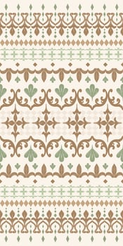 Intricate Refine Earth Tone Brown and Green Elf's Village Theme Design on Light Beige Background. Elegant in The Forest Scroll Ornament nature. Rich and Classy Lace border Seamless Pattern Decorate. vector