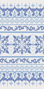 Classy Royal Blue Detailed Border Seamless Pattern on Cool Beige Background Scroll Ornament Curl Leaf Western Rich Opulence Style for Elegance Decoration Flawless Textile Silk Embroidery Lace vector