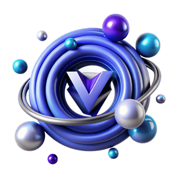 Abstract 3D V Letter Design with Orbiting Spheres png
