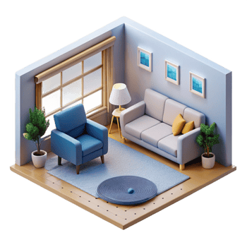 Cozy Living Room Isometric Interior Design png