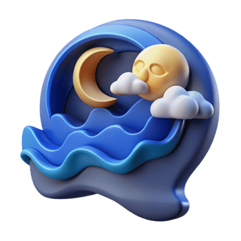 Serene Night Scene Moon, Sun, Clouds, and Waves png