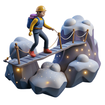 Climber Crossing Snowy Mountain Bridge png