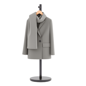 Grey Blazer and Scarf Outfit on Display Stand png