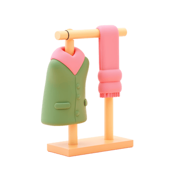 Cute 3D Rendered Green Jacket and Pink Scarf on Display png