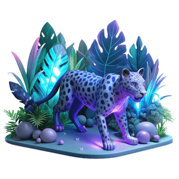 Neon Leopard in Lush Tropical Jungle png
