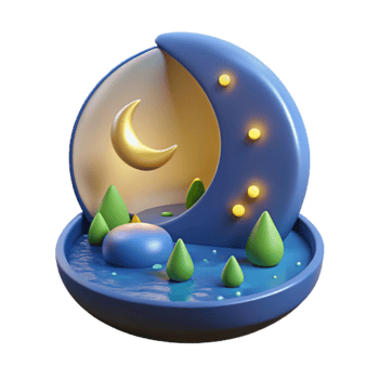 Crescent Moon Night Scene 3D Render of Serene Nighttime Landscape png