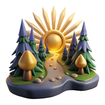 Golden Sun, Forest Path, 3D Render png