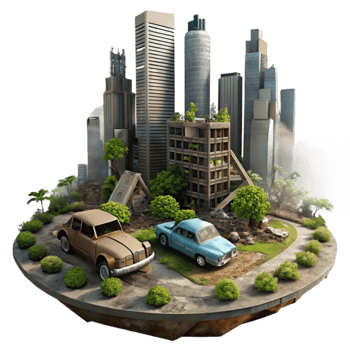 Urban Renewal Cityscape Reclaimed by Nature png