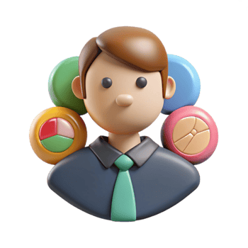 3D Avatar Businessperson with Data Analysis Icons png