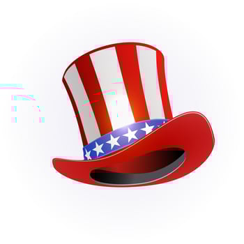 Top hat for USA Independence Day. Uncle Sam's hat . 4 of July celebration. Fourth of July greeting card template vector