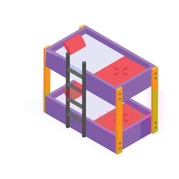 Stylish bunk bed with a ladder, perfect for kids rooms. vector