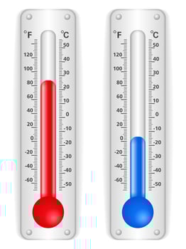 Red and blue thermometers on white backgrond vector