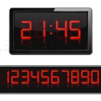 Red digital clock and numbers vector
