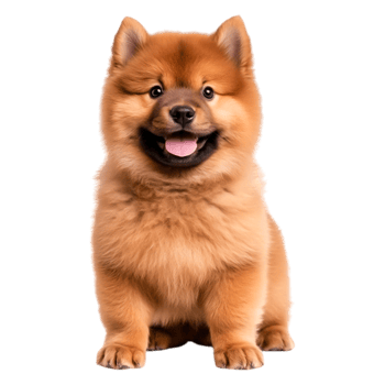 Adorable fluffy dog sitting with joyful expression and bright eyes png