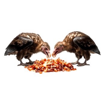 Two Vultures Feeding on Meat in Natural Habitat Environment png