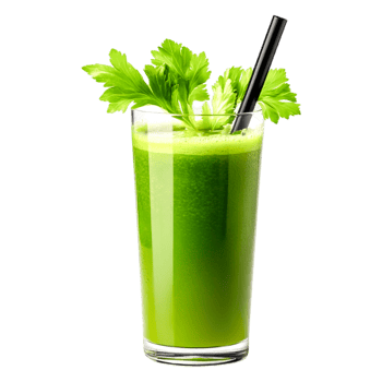 Fresh Green Juice with Celery Garnish in Clear Glass png