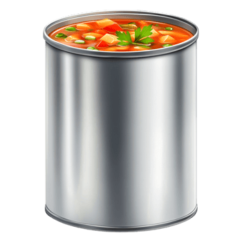 Silver Can with Colorful Soup and Fresh Herbs on a png