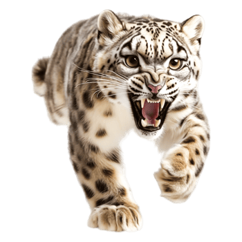 Fierce Snow Leopard Charging Forward in a Dynamic Natural Setting png