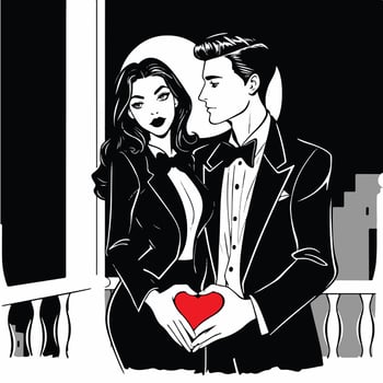 A man and woman in a tuxedo holding a heart vector