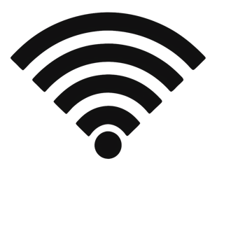 A simple, black Wi-Fi signal icon with curved, evenly spaced bars symbolizing connectivity and a central circular dot png