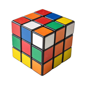 A slightly scrambled Rubik's Cube showcasing vibrant colors, representing problem-solving, creativity png
